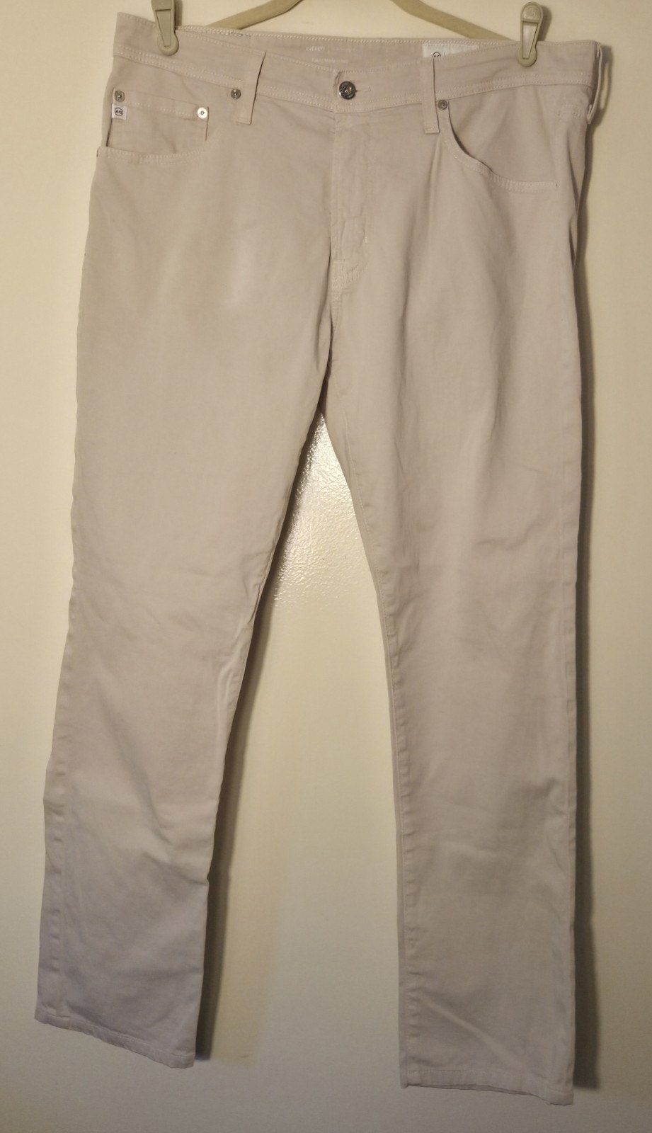 Ag Everett Sud Pant Mens 35 Light Beige Sueded Sateen Straight Slim